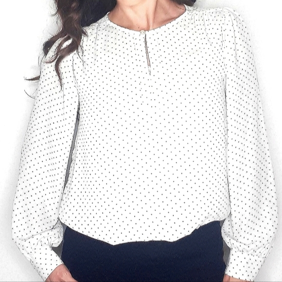 Loft White with Black Polka Dot Long Sleeve Blouse - Picture 2 of 9